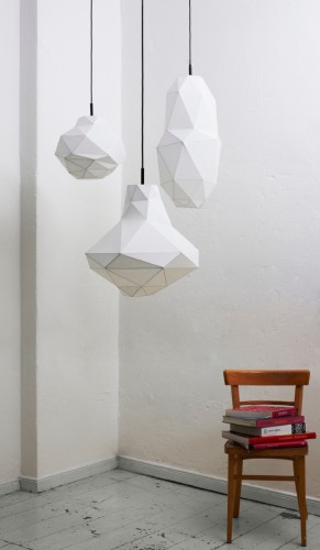 steffi b&uuml;hlmaier steffibuehlmaier - idios - lamp design - 3 pendant lamps and a chair