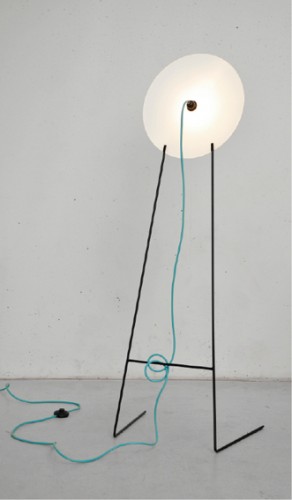 steffi b&uuml;hlmaier steffibuehlmaier - oh lamp - design - floor lamp with turquoise cable on concrete floor
