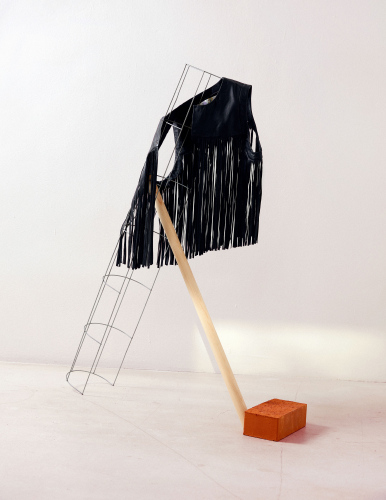 Steffi Bühlmaier Set Design.  steffibuehlmaier - fashion editorial - sculptural art - black leather west and brick - Jessica Grossmann