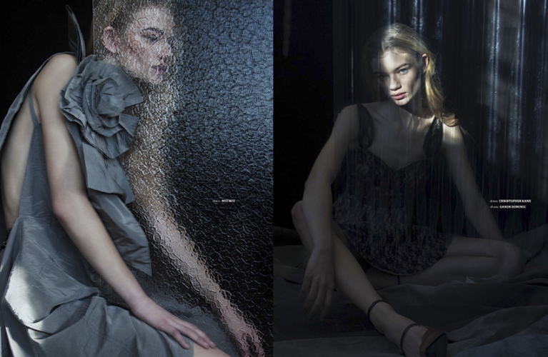 steffi b&uuml;hlmaier steffibuehlmaier - vision - fashion editorial - two women behind structured glass - loreen hinz